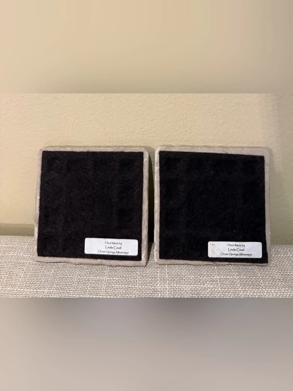 Linda Creel Stone Coasters Set of 2 Crab & Shrimp Ocean Springs Mississippi⁠